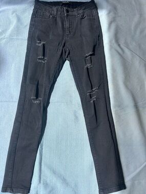 Wax Jean Black Distressed Skinny Jeans